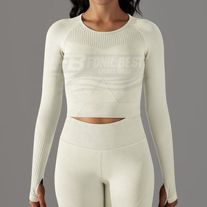 Ensemble 2 pièces sans couture pour femme, hauts et bas à taille haute élastique, imprimé, pour entraînement, gym, sport, fitness, yoga, services OEM - Product Image 6