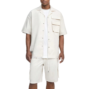 Custom Men's Casual Daily Wear Summer Short-Sleeved Shirt and Drawstring Shorts <b>Set</b> With Pocket - Product Image 1