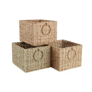 Paniers rectangulaires en jonc de mer naturel tressé à la main pour le rangement, panier de rangement en osier pour l'organisation de la maison, en provenance du Vietnam - Product Image 2