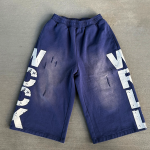 Shorts de jogging amples et déchirés pour hommes, longueur genou, imprimés sur mesure, effet vieilli, délavé à l'acide, style vintage - Product Image 6