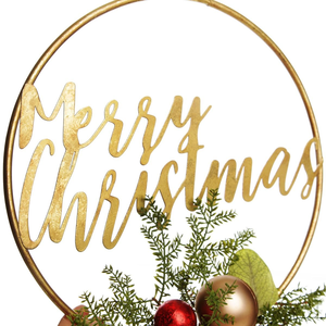 Luxury Metal Merry Christmas Hanging <b>Wreath</b> Wall Decor with Artificial Green Leaves Festive Holiday Door Decoration - Product Image 5