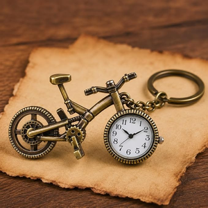 Porte-clés montre de poche vintage en métal, design mini-vélo, pendentif horloge à quartz avec chaîne pour cadeaux souvenirs - Product Image 1
