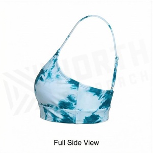 Top de bikini con cuello pronunciado y detalle de nudo para mujer, en tie-dye, de licra y poliéster elástico, para natación - Product Image 3