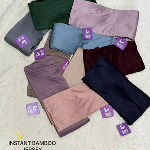 HIVIS Premium Instant Bamboo Jersey Hijab-Floral/Plaid Satin Breathable Stretchy <b>Slip</b>-On Headscarf Set for Women Sets a & B - Product Image 3