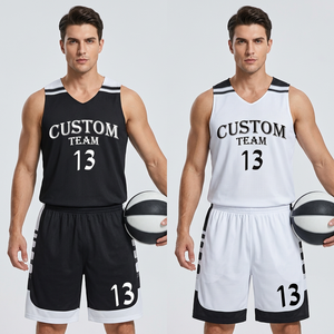Conjunto de camiseta de baloncesto personalizada para equipo, cuello en V, sin mangas, malla, unisex, para adultos, con estampado sublimado 13 - Product Image 6