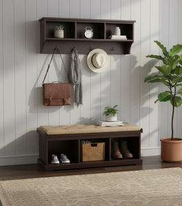 Banco de Madera Estilo Moderno con Almacenamiento, Cojín de Tela Verde, Taburete para Entrada, para Uso Doméstico - Product Image 5