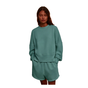 Sweat-shirt tricoté surdimensionné pour femmes, couleur unie, col rond, manches longues, coton respirant, vêtements d'automne - Product Image 1