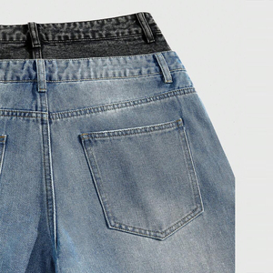 Men's High Waist Denim Bermuda <b>Shorts</b> With <b>Sequined</b> Dot Pattern Button Fly Casual Style Stonewashed Woven Cotton - Product Image 4