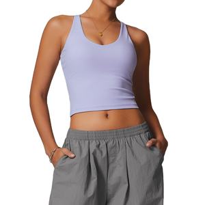 Femmes été recadrée course débardeurs profonde V Compression tricoté vêtements de sport respirant réglable Polyester Logo personnalisé - Product Image 6