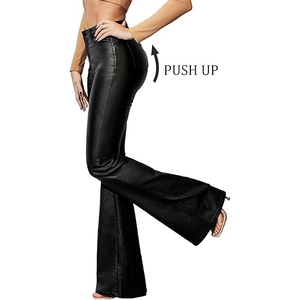 Women Genuine Leather/PU Leather High Waist Regular Fit Stretch Straight Casual <b>Pants</b> Windproof Eco-Friendly - Product Image 4