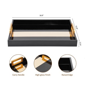 Bandeja de Servir de Lujo Negra y Dorada con Asas, Ideal para Té, Café, Bocadillos, Desayuno y Decoración del Hogar, de la India - Product Image 3