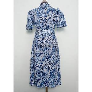 Vestido Midi de Algodón 100% Indio Estampado a Mano para Mujer, Elegante, Cómodo, de Manga Corta, con Decoración de Botones, Estilo Dulce y Natural - Product Image 6