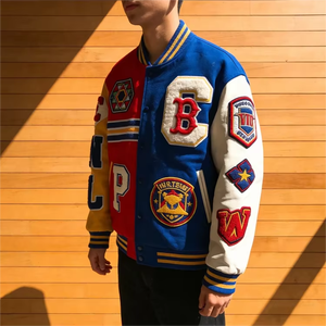 2024 High Quality Embroidery Custom Printing Long Sleeve Mens Baseball Varsity <b>Jacket</b> 100% Wool Windproof <b>Patchwork</b> Stand <b>Jacket</b> - Product Image 4