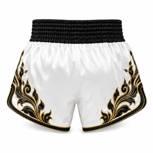 White Unisex Boxing Shorts <b>Black</b> Gold Embroidery Design Regular Fit Adults Lightweight Quick Dry Windproof <b>Combat</b> Sports Apparel - Product Image 2