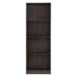 Modern <b>Laminated</b> Board Bookshelf Walnut Finish Four Tier Multi-Purpose Storage Cabinet Mixed Open Shelves for Study Room - Product Image 2