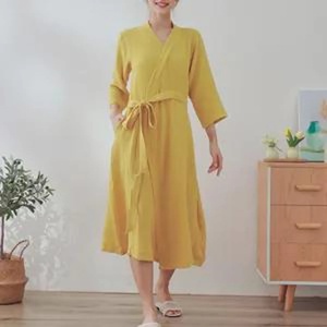 Peignoir en coton léger, longueur genou, en gaze, style kimono, pour la maison - Product Image 2