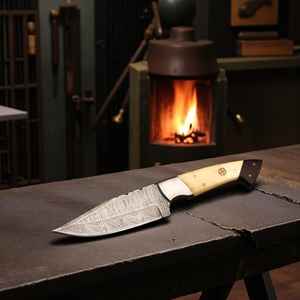 Cuchillos de Caza Hechos a Mano de Alta Calidad con Mango de Hueso Premium, Hoja Fija de Acero de Damasco para Supervivencia al Aire Libre y Camping - Product Image 5