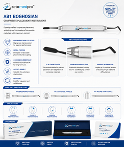 Instrumento de Colocación de Composite Dental AB1 Boghosian Premium, Instrumento Restaurador de Acero Inoxidable OEM Zetomed Pro - Product Image 4