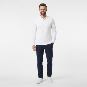 Polo blanc uni à manches longues pour homme – Personnalisable, décontracté, pour usage quotidien – Vente en gros fabricant - Product Image 3
