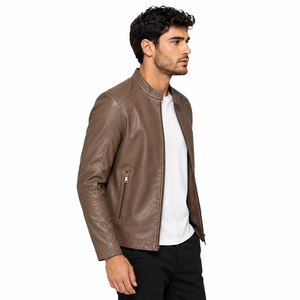 Veste en cuir pour homme, col montant, design classique, coutures robustes, doublure intérieure chaude, réversible, coupe confortable pour les voyages et les activités de plein air - Product Image 4