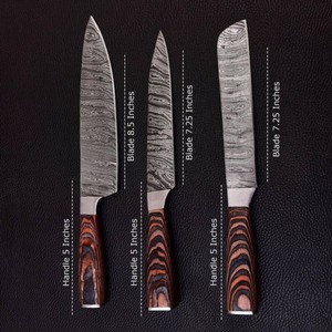 Ensemble de 7 couteaux de cuisine en acier damas forgé à la main avec manche en bois et étui - Product Image 6