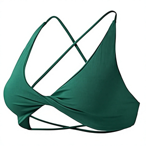 Soutien-gorge de sport dos croisé vert pour femme, dos évidé, fines bretelles, couleur unie, sexy, pour yoga et fitness, logo avant, maintien léger, amovible - Product Image 4