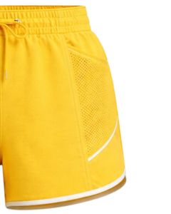 Shorts de sport jaunes pour femmes en polyester et élasthanne, respirants, avec panneaux, taille élastique et cordon de serrage, pour la gym, la course, l'entraînement et les loisirs - Product Image 2