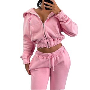 2024 Custom <b>Pink</b> Distressed Zip Hoodie Women Tracksuits Workout Joggers Sets Women Two Piece <b>Pants</b> Set Women's Sweatsuits Set - Product Image 1