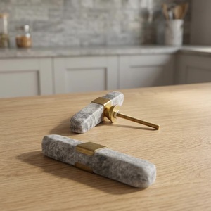 <b>T</b>-Shaped Marble Cabinet <b>Handle</b> with Brass Accents Modern Kitchen & Home Office Furniture Pull Durable Eco-Friendly Design - Product Image 4