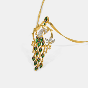 Collar con colgante de pavo real de oro de 24 quilates de lujo con incrustaciones de diamantes y esmeraldas, cadena de serpiente, regalo de joyería fina para mujer - Product Image 3