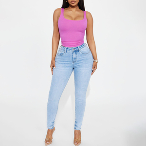 <b>Top</b> Selling Women's Pink Square Neck Knitted Waffle Tank <b>Top</b> Solid Color Casual Sleeveless Breathable Anti-Pilling 3D Embroidery - Product Image 3