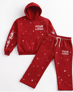 Survêtements décontractés d'hiver sur mesure en molleton respirant avec capuche, pantalon de jogging, broderies et strass, pull imprimé sérigraphié - Product Image 5