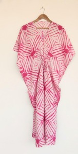 Vestido Maxi Kaftan Bohemio de Alta Calidad, Ecológico, 100% Algodón, con Encaje, Tie Dye, Cintura Elástica, Mangas Dolman, Transpirable - Product Image 4