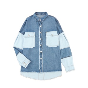 Nouveau Style dame Jean vestes à manches longues femme Denim veste femmes quantité coton bleu OEM poches personnalisé lumière teint patchs - Product Image 6