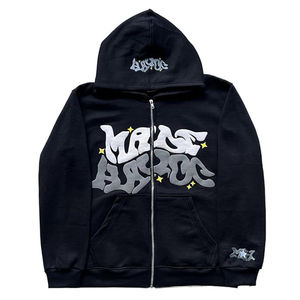 Sweat à capuche oversize pour homme en coton 100% de qualité supérieure, à manches longues, avec fermeture éclair et motif imprimé en relief, idéal pour l'hiver - Product Image 5