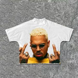 Impression graphique personnalisée 100% coton recadrée T-Shirts hommes Y2K été manches courtes Vintage 2 panneaux surdimensionné Boxy t-shirt pour hommes - Product Image 4