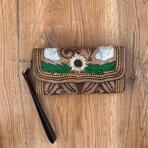 Cartera de cuero con herramientas a mano occidental, bolso de mano de cuero genuino de calidad superior, venta al por mayor, pelo en cuero de vaca, tarjetas de crédito, carteras de lujo - Product Image 2