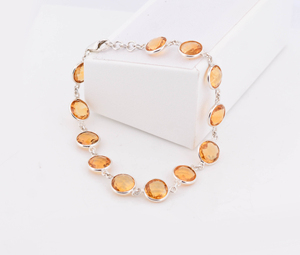 HoneyYellow Handcrafted Natural Citrine <b>Gemstone</b> <b>Bracelet</b> 925 Sterling Silver Round Faceted Stone Jewelry Adjustable Link Chain - Product Image 4