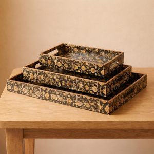Modern Decorative Wooden Serving Tray Floral Pattern Handmade Rectangular for Dining Table Multi-functional Home Office Gift for - Product Image 2