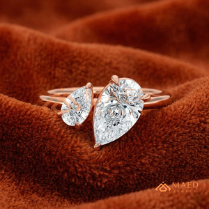 แหวนทองคำ 14K/18K ทรงลูกแพร์ ดีไซน์หินคู่ |   แหวนหมั้นแบบเปิดทันสมัยสำหรับผู้หญิง - Product Image 1
