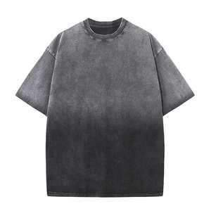 T-shirt oversize uni délavé à l'acide 100% coton, style vintage, streetwear, col rond, manches courtes, anti-UV pour homme - Product Image 1