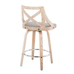 Sgabello da bancone Charlotte 26 pollici a altezza fissa, in legno bianco anticato, tessuto grigio chiaro, metallo cromato, stile rustico, per sala da pranzo - Product Image 4