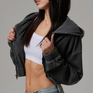 Custom Womens Cropped <b>Hoodies</b> <b>Oversized</b> Pullover Sweatshirt Tops With Logo Printing Embroidery Private Label OEM ODM Wholesale - Product Image 4