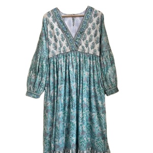Handmade Eco-Friendly <b>Boho</b> Maxi <b>Dress</b> 100% Cotton Block Print Mix Color Embroidered A-Line Casual Style Asymmetrical Hem Made - Product Image 1