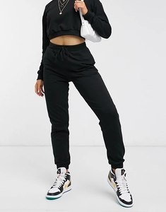 Ensemble de survêtement en molleton anti-rides noir pour femmes, 2 pièces, col rond, manches longues, couleur unie, jogging décontracté, cordon de serrage, poches latérales - Product Image 3