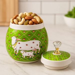 Metal Dry Fruit <b>Jar</b> with Elegant Carved Details for Dry Fruits, Nuts, and <b>Sweets</b> Storage - Product Image 5
