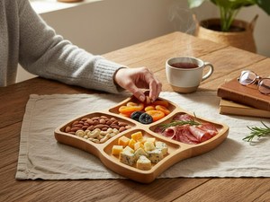 Wooden 4-Section Divided <b>Snack</b> <b>Tray</b> & Serving Platter Portable Eco-Friendly Catering Charcuterie Board - Product Image 6