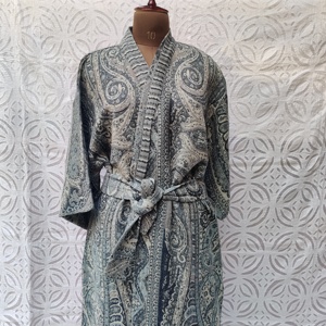 Premium Quality Woolen Kimono With Belt Tie Waist, Short Sleeve Body Wrap Long Kimono Winter <b>Comfy</b> Sleepwear Women Clothing - Product Image 2