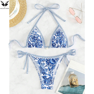 Floral Print Women Two Piece Swimsuit Halter <b>Triangle</b> Swimwear Summer Beachwear Bathing Suit 2 Piece Spandex Polyester <b>Bikini</b> - Product Image 2