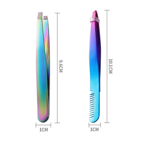 Pinza de Cejas de Acero Inoxidable Color Oro Rosa Arcoíris de Lujo con Punta Inclinada y Peine 2 en 1, Pinza Profesional de Doble Punta para Depilar Cejas - Product Image 4